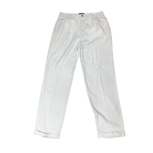 Van Heusen Mens Size 36x34 Chino Dress‎ Pants Tan Khaki Cuffed Hem Pleated Front - Picture 1 of 6